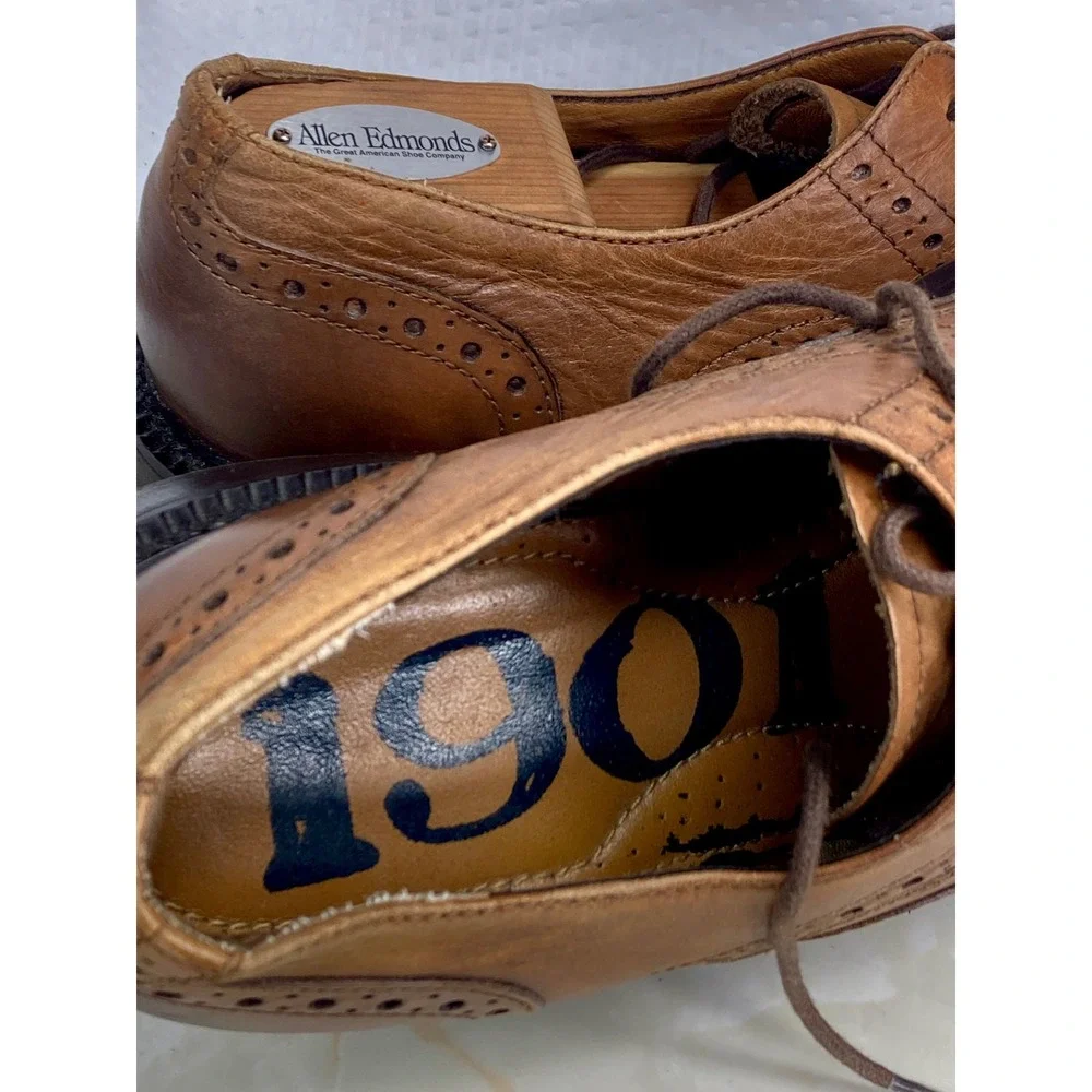 1901 Manchester Wingtip Derby Shoes Mens 12 Tan Leather Brogue Lug Sole Preppy